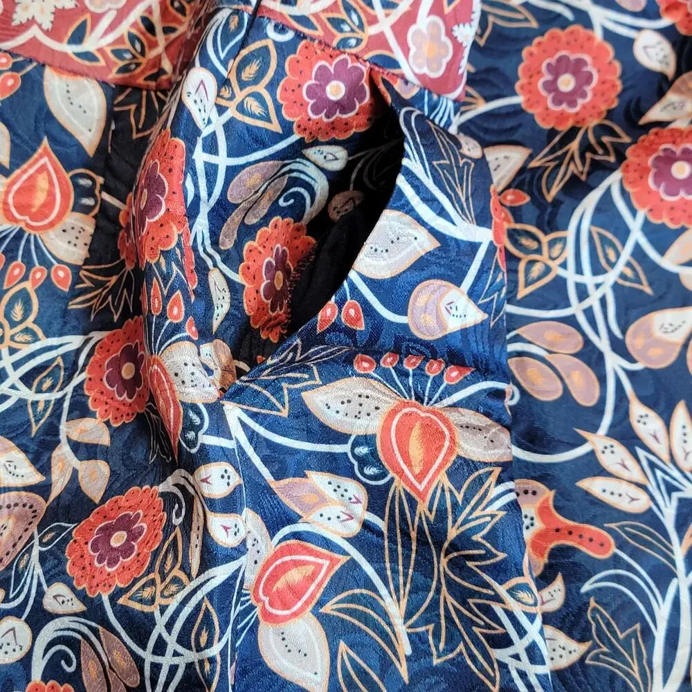 Tory Burch Floral Mini Skirt Blue Red Cotton Blend Pockets XL Resort